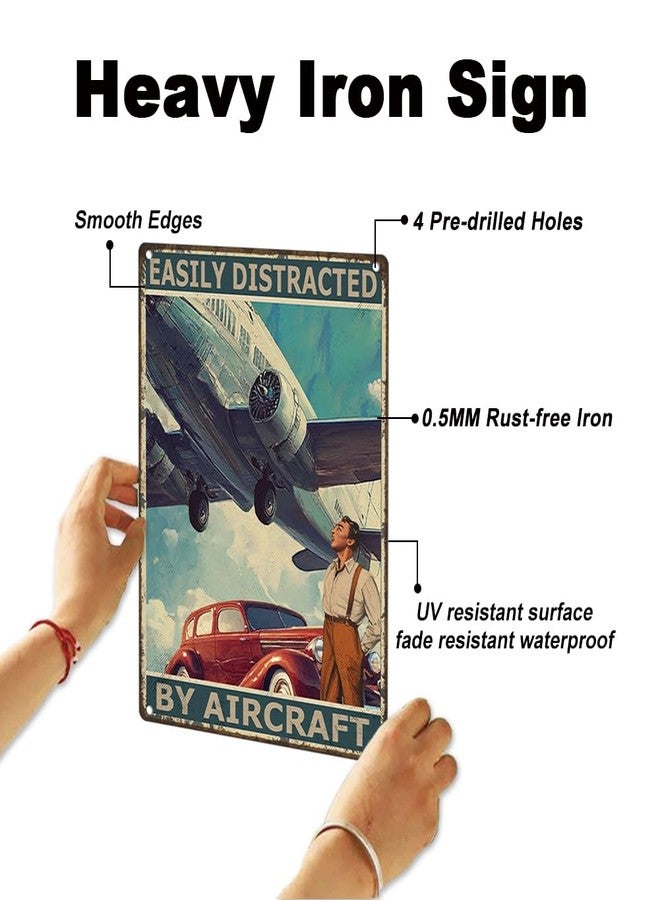 DOODLREAM Vintage Airplane Wall Decor Metal Tin Sign Easily Distracted By Airplanes Retro Poster for Home Room, Man Cave Garage Office Wall Decor Plane Aviation Enthusiast Military Fan Gift 8 x 12 Inch - Image 3